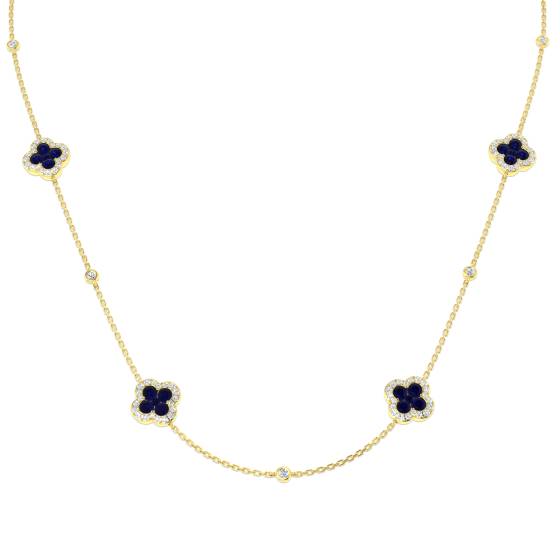 2.75ct SI2/G Round cut Blue Sapphire Gemstone Necklace in 18k Yellow Gold