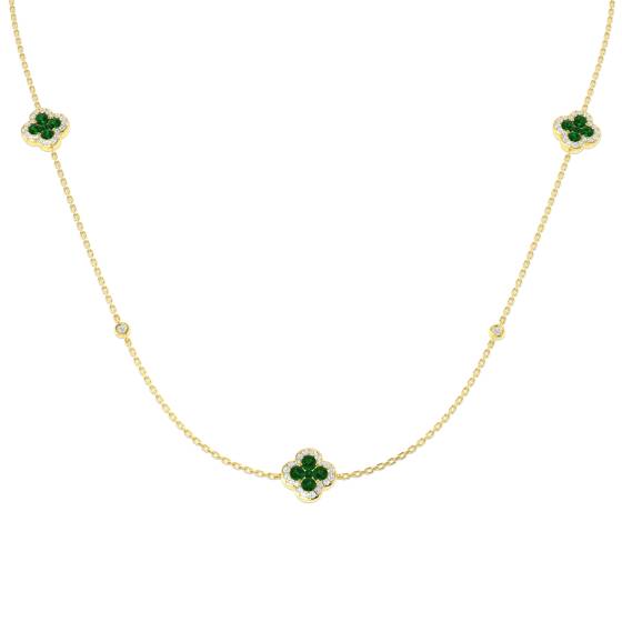 4.03ct SI2/G Round cut Emerald Gemstone Necklace in 18k Yellow Gold