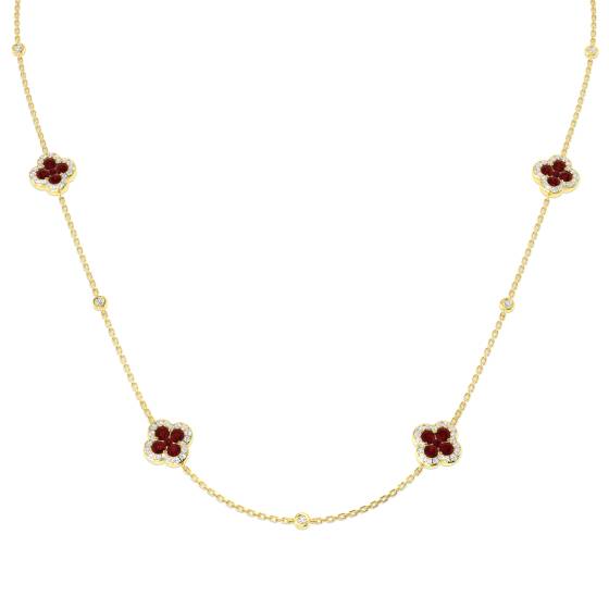 2.67ct SI2/G Round cut Ruby Gemstone Necklace in 18k Yellow Gold