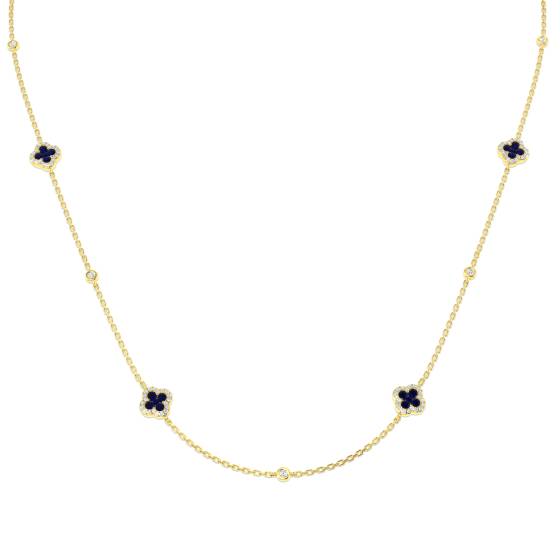 1.03ct SI2/G Round cut Blue Sapphire Gemstone Necklace in 18k Yellow Gold