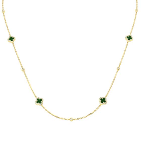 0.77ct SI2/G Round cut Emerald Gemstone Necklace in 18k Yellow Gold