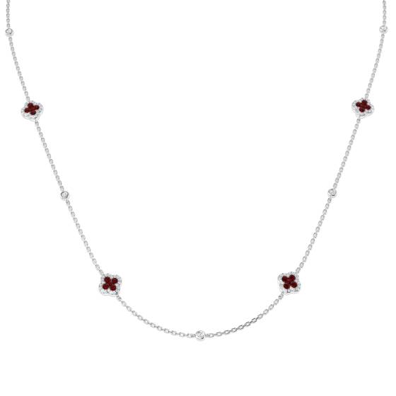 0.99ct SI2/G Round cut Ruby Gemstone Necklace in 18k White Gold