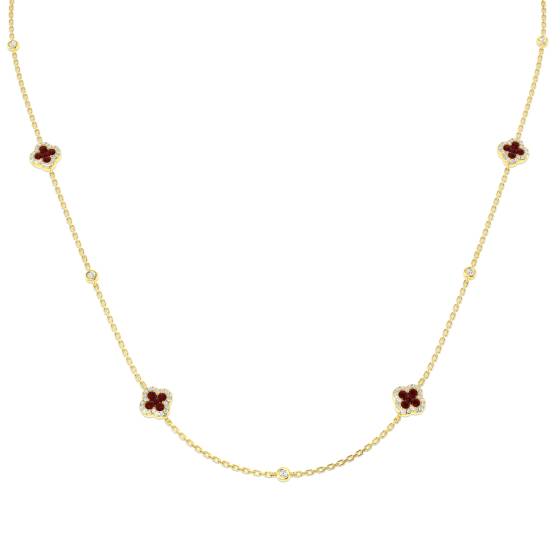 0.99ct SI2/G Round cut Ruby Gemstone Necklace in 18k Yellow Gold