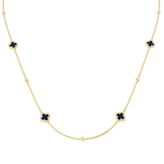 1.28ct SI2/G Round cut Blue Sapphire Gemstone Necklace in 18k Yellow Gold