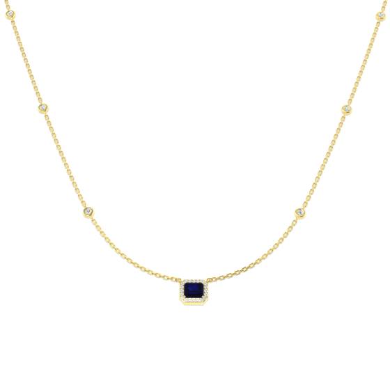 0.67ct SI2/G Emerald cut Blue Sapphire Gemstone Necklace in 18k Yellow Gold