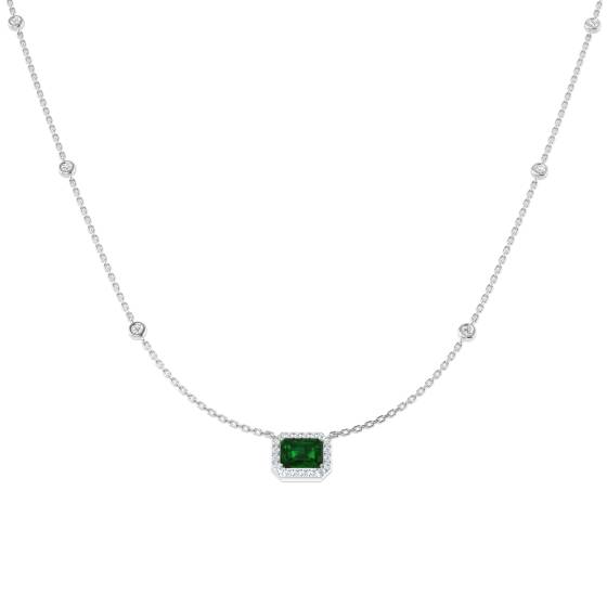 1.11ct SI2/G Emerald cut Emerald Gemstone Necklace in 18k White Gold