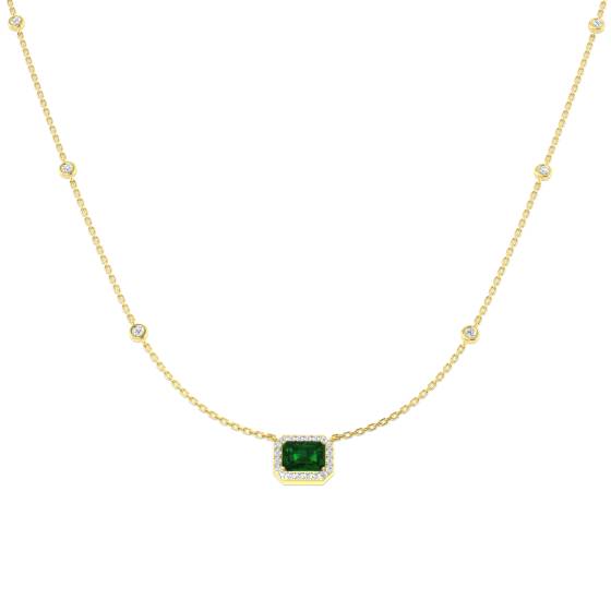 1.35ct SI2/G Emerald cut Diamond Emerald Gemstone Necklace in 18k Yellow Gold