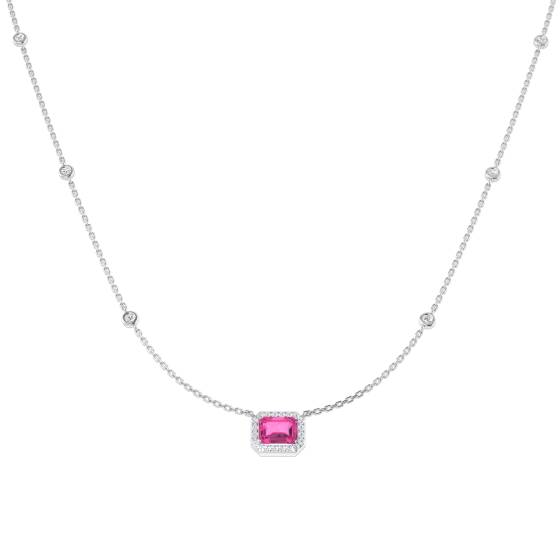 1.19ct SI2/G Emerald cut Pink Sapphire Gemstone Necklace in 18k White Gold