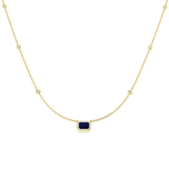 0.91ct SI2/G Emerald cut Blue Sapphire Gemstone Necklace in 18k Yellow Gold