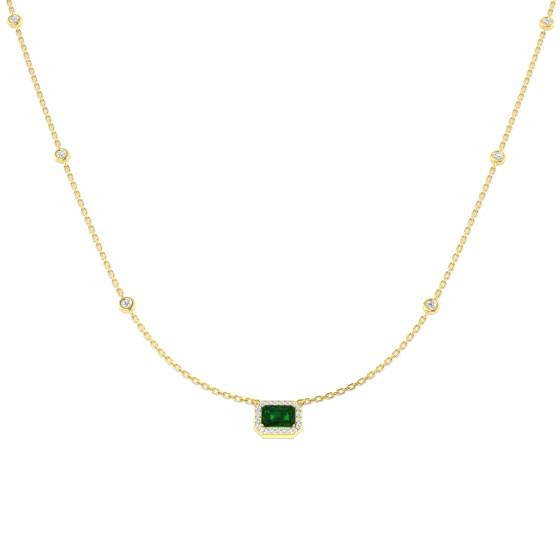 0.77ct SI2/G Emerald cut Emerald Gemstone Necklace in 18k Yellow Gold