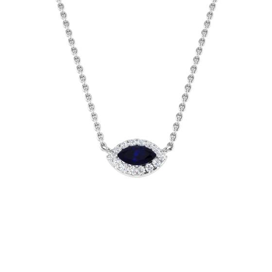 0.25ct SI2/G Marquise cut Blue Sapphire Gemstone Necklace in 9k White Gold