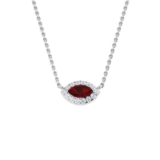 0.30ct SI2/G Marquise cut Ruby Gemstone Necklace in 9k White Gold