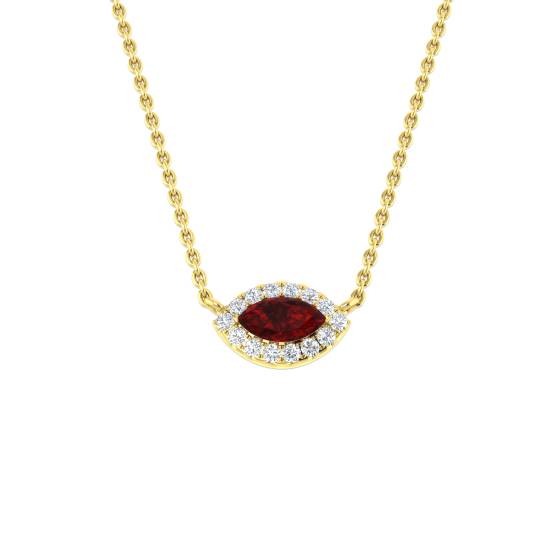 0.30ct SI2/G Marquise cut Ruby Gemstone Necklace in 9k Yellow Gold