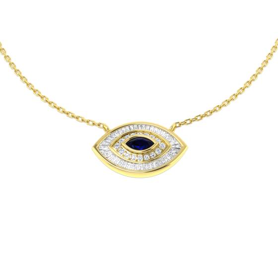 0.56ct SI2/G Marquise cut Blue Sapphire Gemstone Necklace in 9k Yellow Gold