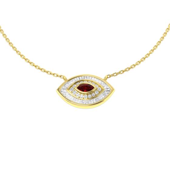 0.56ct SI2/G Marquise cut Ruby Gemstone Necklace in 9k Yellow Gold