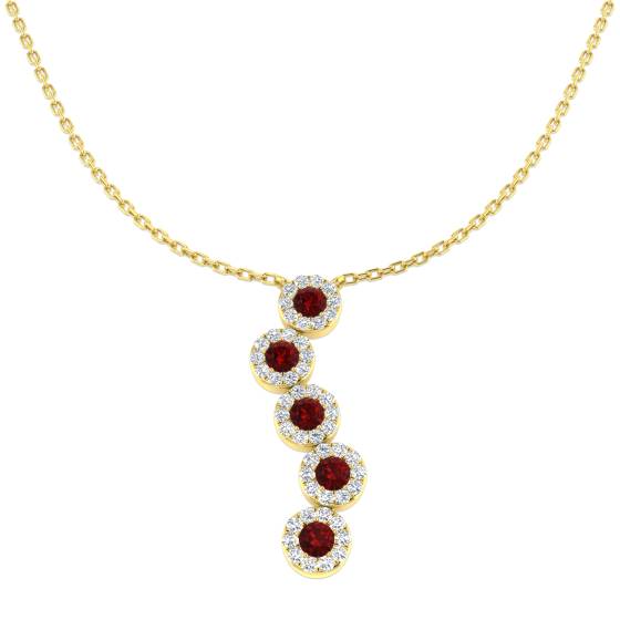 0.72ct SI2/G Round cut Ruby Gemstone Necklace in 18k Yellow Gold