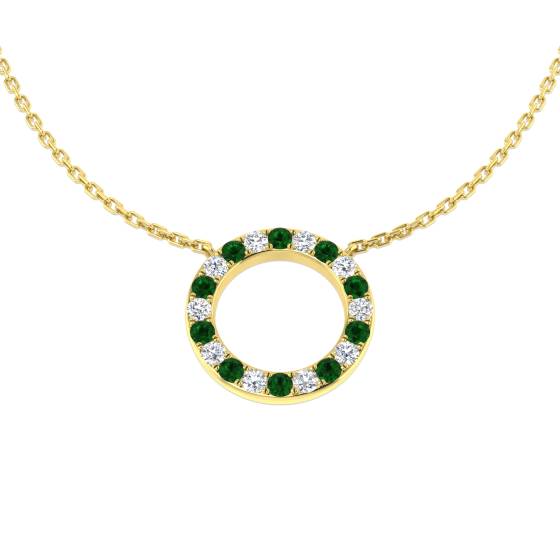 0.42ct SI2/G Round cut Emerald Gemstone Necklace in 18k Yellow Gold