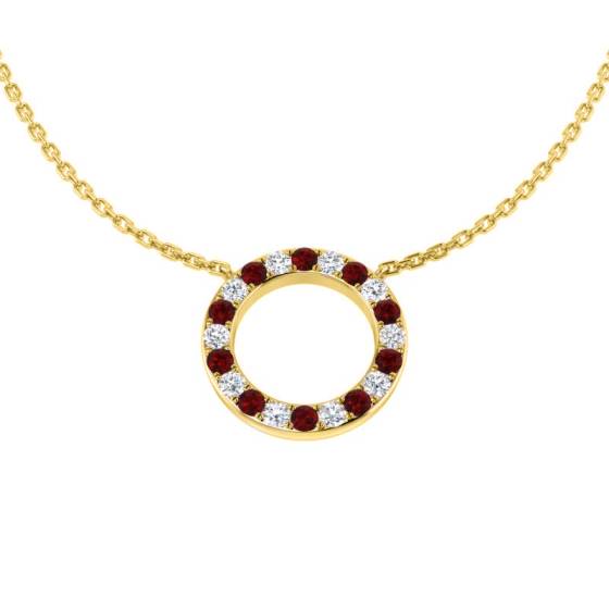 0.48ct SI2/G Round cut Ruby Gemstone Necklace in 18k Yellow Gold