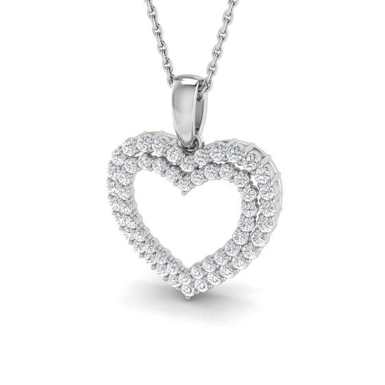 0.64ct SI2/G Round cut Diamond Heart Pendant in 18k White Gold