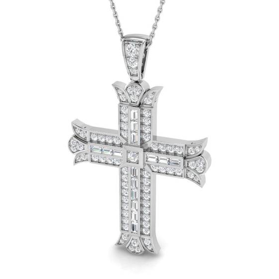 1.16ct SI2/G Round cut Diamond Cross Pendant in 9k White Gold