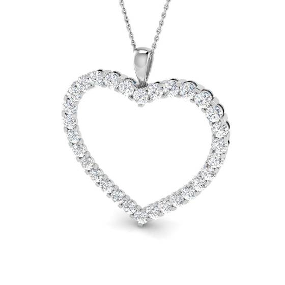 3.03ct SI2/G Round cut Diamond Heart Pendant in 9k White Gold