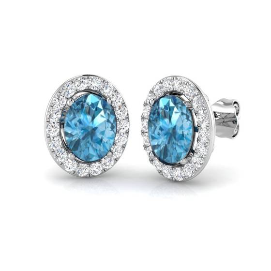 2.50ct SI1/G Oval cut Aquamarine Gemstone Earrings in 18k White Gold