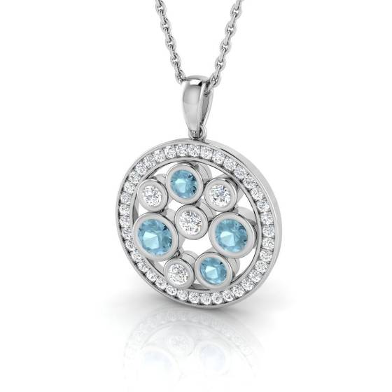 0.72ct SI2/G Round cut Aquamarine Gemstone Pendant in 18k White Gold