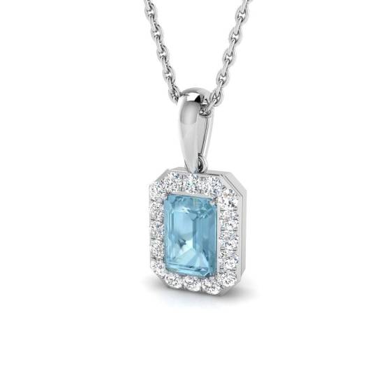 0.64ct SI2/G Emerald cut Aquamarine Gemstone Pendant in 18k White Gold