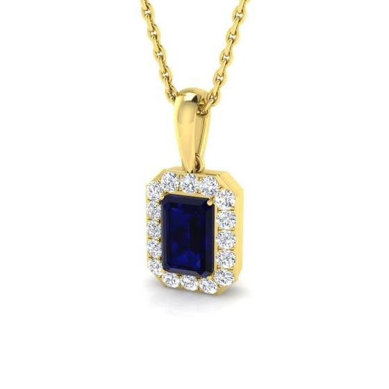 0.85ct SI2/G Emerald cut Blue Sapphire Gemstone Pendant in 18k Yellow Gold