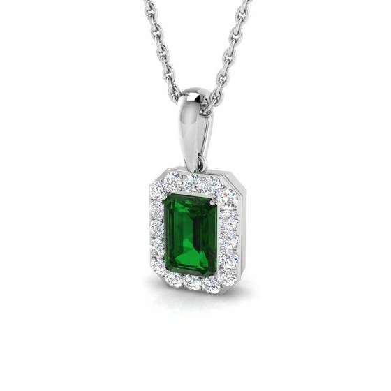 0.82ct SI2/G Emerald cut Emerald Gemstone Pendant in 18k White Gold