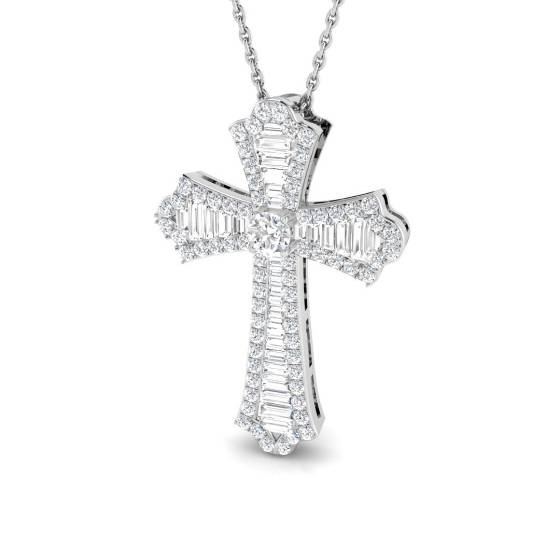 0.96ct SI1/G Round cut Diamond Cross Pendant in 18k White Gold