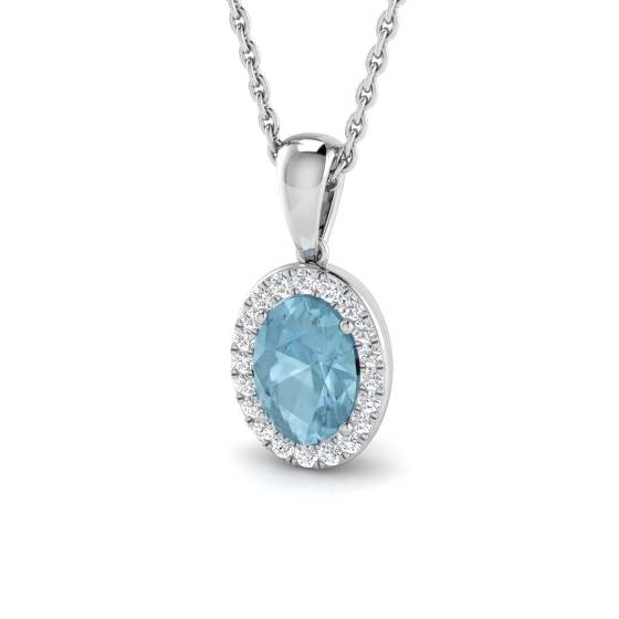 0.74ct SI2/G Oval cut Aquamarine Gemstone Pendant in 9k White Gold