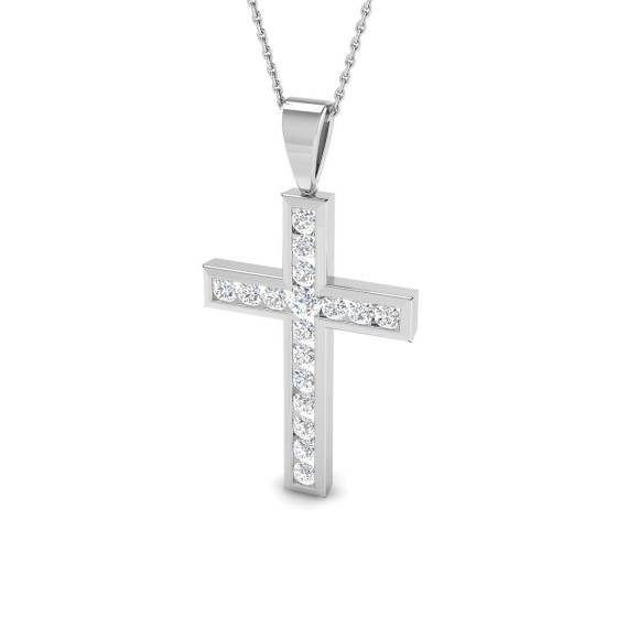 0.97ct VS/F Round cut Lab Grown Diamonds Cross Pendant in 9k White Gold