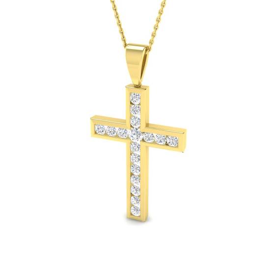 0.97ct VS/F Round cut Lab Grown Diamonds Cross Pendant in 9k Yellow Gold