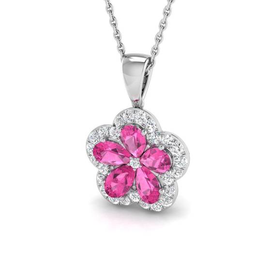 1.41ct SI2/G Pear cut Pink Sapphire Gemstone Pendant in 18k White Gold