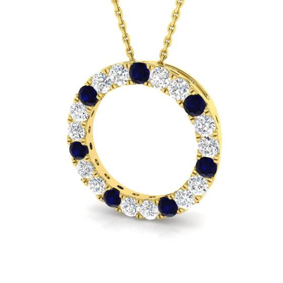 0.99ct SI2/G Round cut Blue Sapphire Gemstone Pendant in 9k Yellow Gold