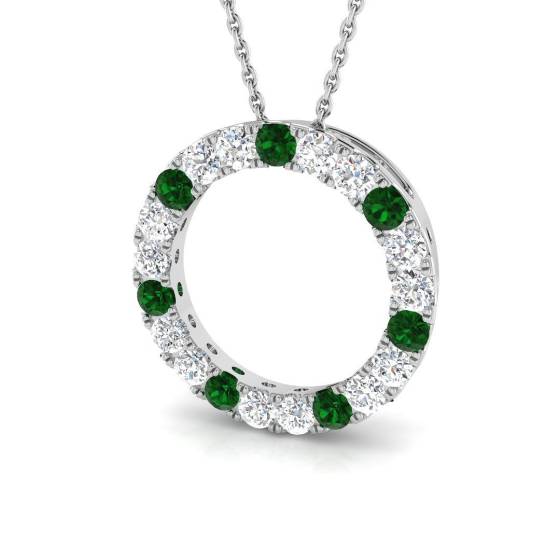 0.98ct SI2/G Round cut Emerald Gemstone Pendant in 9k White Gold