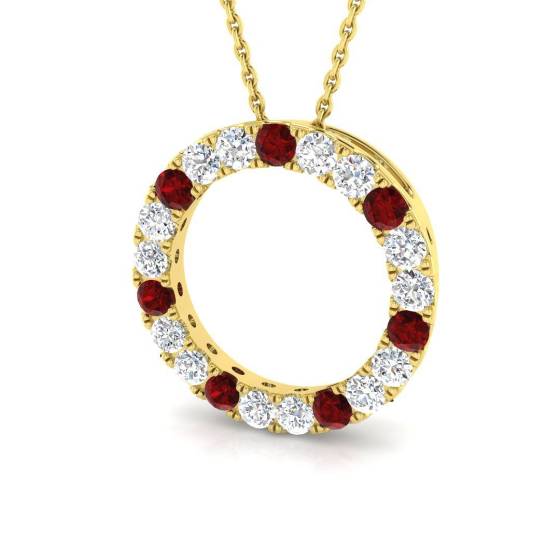 1.12ct SI2/G Round cut Ruby Gemstone Pendant in 9k Yellow Gold