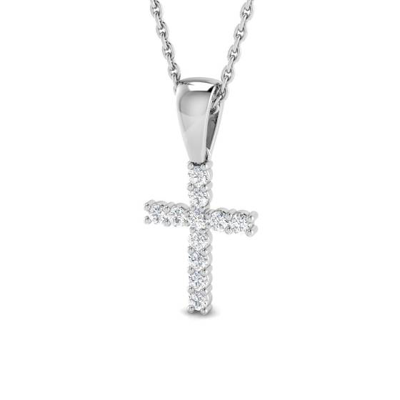 0.17ct I1/G Round cut Diamonds Cross Pendant in 9k White Gold