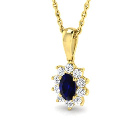 0.52ct SI2/G Oval cut Blue Sapphire Gemstone Pendant in 18k Yellow Gold