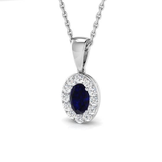 0.55ct SI2/G Oval cut Blue Sapphire Gemstone Pendant in 18k White Gold