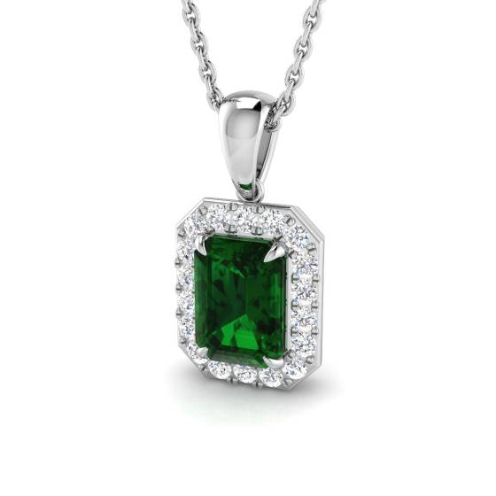 1.15ct SI2/G Emerald cut Green Emerald Gemstone Pendant in 18k White Gold