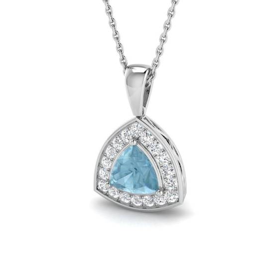 0.82ct SI2/G Trillion cut Aquamarine Gemstone Pendant in 18k White Gold