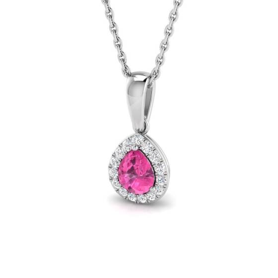 0.48ct SI2/G Pear cut Pink Sapphire Gemstone Pendant in 18k White Gold