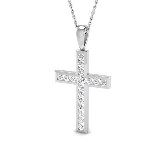 0.49ct VS/F Round cut Lab Grown Diamonds Cross Pendant in 9k White Gold