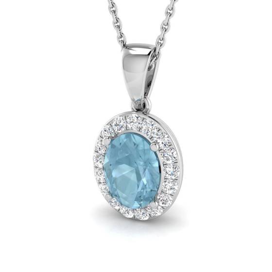 1.22ct SI2/G Oval cut Aquamarine Gemstone Pendant in 18k White Gold