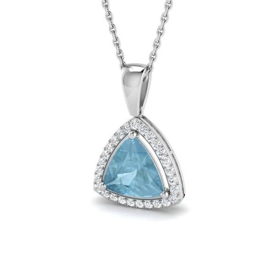 1.24ct SI2/G Trillion cut Aquamarine Gemstone Pendant in 18k White Gold