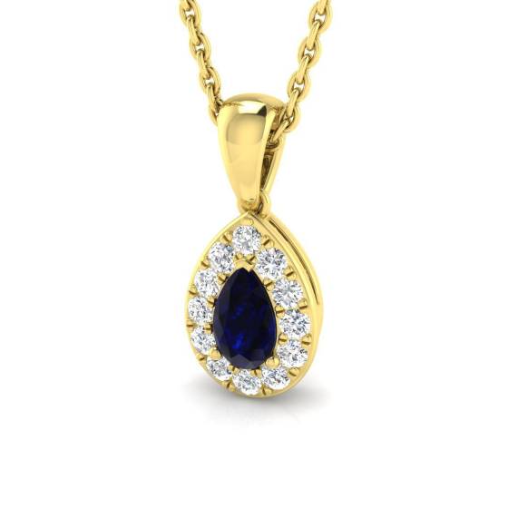 0.42ct SI2/G Pear cut Blue Sapphire Gemstone Pendant in 18k Yellow Gold