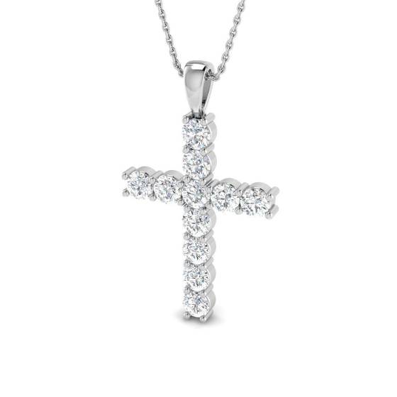 2.06ct SI2/G Round cut Diamond Cross Pendant in 18k White Gold