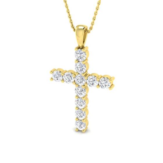 2.06ct VS/F Round cut Lab Grown Diamonds Cross Pendant in 9k Yellow Gold